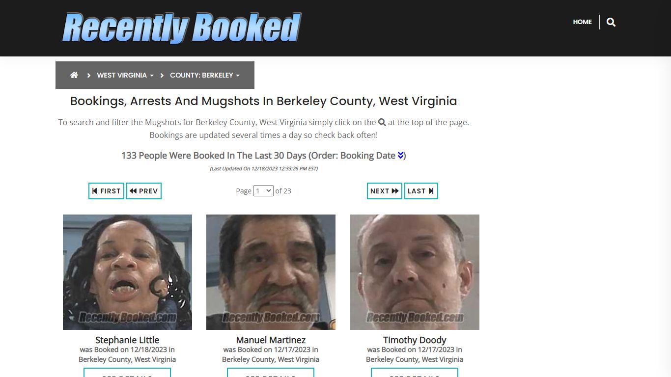 Bookings, Arrests and Mugshots in Berkeley County, West Virginia