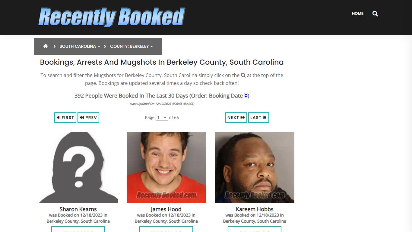 Bookings, Arrests and Mugshots in Berkeley County, South Carolina